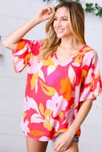 Load image into Gallery viewer, Peach &amp; Pink Floral Dolman Ruffle Frill Sleeve Blouse