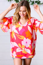 Load image into Gallery viewer, Peach &amp; Pink Floral Dolman Ruffle Frill Sleeve Blouse