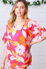 Load image into Gallery viewer, Peach &amp; Pink Floral Dolman Ruffle Frill Sleeve Blouse