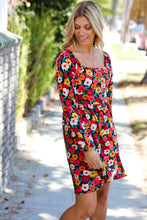 Load image into Gallery viewer, Multicolor Flat Floral Square Neck Button Babydoll Dress