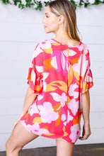Load image into Gallery viewer, Peach &amp; Pink Floral Dolman Ruffle Frill Sleeve Blouse