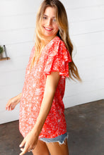 Load image into Gallery viewer, Sunset Orange Floral Flutter Sleeve Woven Top