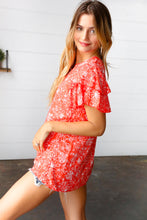 Load image into Gallery viewer, Sunset Orange Floral Flutter Sleeve Woven Top