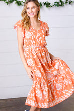 Load image into Gallery viewer, Sunset Boho Ethnic Floral V Neck Flutter Sleeve Dress