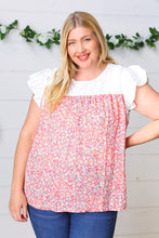 Load image into Gallery viewer, Coral &amp; White Floral Embroidered Yoke Top