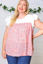 Load image into Gallery viewer, Coral &amp; White Floral Embroidered Yoke Top