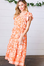 Load image into Gallery viewer, Sunset Boho Ethnic Floral V Neck Flutter Sleeve Dress