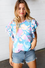 Load image into Gallery viewer, Powder Blue &amp; Lavender Double Flutter Sleeve Mock Neck Top