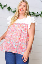 Load image into Gallery viewer, Coral &amp; White Floral Embroidered Yoke Top