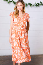 Load image into Gallery viewer, Sunset Boho Ethnic Floral V Neck Flutter Sleeve Dress