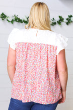 Load image into Gallery viewer, Coral &amp; White Floral Embroidered Yoke Top