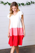 Load image into Gallery viewer, Peach &amp; Cherry Red Tiered Frill Sleeve Midi Dress
