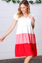 Load image into Gallery viewer, Peach &amp; Cherry Red Tiered Frill Sleeve Midi Dress