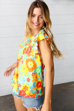 Load image into Gallery viewer, Yellow &amp; Red Floral Flutter Sleeve Top