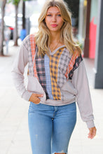 Load image into Gallery viewer, Oatmeal Multi-Plaid French Terry Pocketed Hoodie