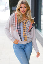 Load image into Gallery viewer, Oatmeal Multi-Plaid French Terry Pocketed Hoodie