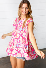 Load image into Gallery viewer, Fuchsia Floral Yoke Flutter Sleeve Keyhole Back Top