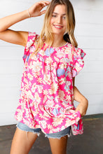 Load image into Gallery viewer, Fuchsia Floral Yoke Flutter Sleeve Keyhole Back Top