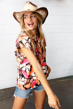 Load image into Gallery viewer, Peach Tropical Floral Tie Neck Raglan Top