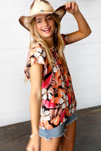 Load image into Gallery viewer, Peach Tropical Floral Tie Neck Raglan Top