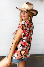 Load image into Gallery viewer, Peach Tropical Floral Tie Neck Raglan Top