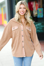 Load image into Gallery viewer, Camel Waffle Rib Hooded Washed Shacket