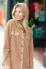 Load image into Gallery viewer, Camel Waffle Rib Hooded Washed Shacket