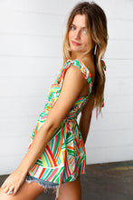 Load image into Gallery viewer, Orange &amp; Green Geometric Smocked Shoulder Tie Top