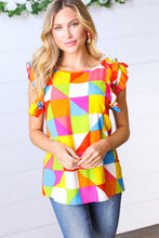 Load image into Gallery viewer, Multicolor Geometric Double Ruffle Sleeve Crinkle Top
