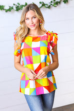 Load image into Gallery viewer, Multicolor Geometric Double Ruffle Sleeve Crinkle Top