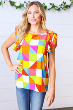 Load image into Gallery viewer, Multicolor Geometric Double Ruffle Sleeve Crinkle Top