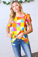 Load image into Gallery viewer, Multicolor Geometric Double Ruffle Sleeve Crinkle Top