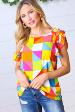 Load image into Gallery viewer, Multicolor Geometric Double Ruffle Sleeve Crinkle Top