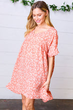 Load image into Gallery viewer, Peach Ditzy Floral Woven Dolman V Neck Dress