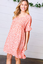 Load image into Gallery viewer, Peach Ditzy Floral Woven Dolman V Neck Dress