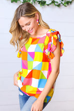 Load image into Gallery viewer, Multicolor Geometric Double Ruffle Sleeve Crinkle Top