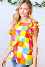 Load image into Gallery viewer, Multicolor Geometric Double Ruffle Sleeve Crinkle Top