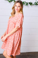Load image into Gallery viewer, Peach Ditzy Floral Woven Dolman V Neck Dress