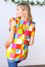 Load image into Gallery viewer, Multicolor Geometric Double Ruffle Sleeve Crinkle Top