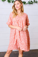 Load image into Gallery viewer, Peach Ditzy Floral Woven Dolman V Neck Dress