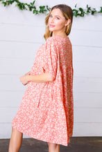 Load image into Gallery viewer, Peach Ditzy Floral Woven Dolman V Neck Dress
