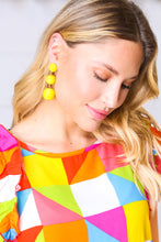 Load image into Gallery viewer, Canary Raffia Lantern Pom Dangle Earrings