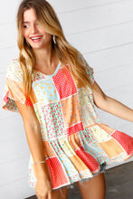 Load image into Gallery viewer, Coral &amp; Peach Boho Patchwork Babydoll Woven Top