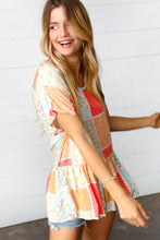 Load image into Gallery viewer, Coral &amp; Peach Boho Patchwork Babydoll Woven Top
