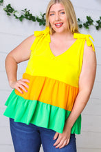 Load image into Gallery viewer, Yellow &amp; Tangerine Tiered Shoulder Tie Bow Crepe Top