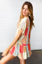 Load image into Gallery viewer, Coral &amp; Peach Boho Patchwork Babydoll Woven Top