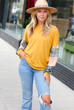 Load image into Gallery viewer, Mustard Hacci Plaid Two Tone Animal Print Top