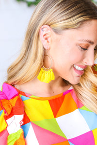 Dandelion  & Gold Fringe Tassel Hoop Earrings
