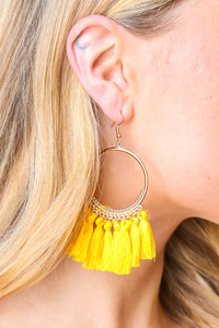Dandelion  & Gold Fringe Tassel Hoop Earrings