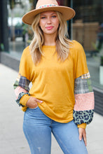 Load image into Gallery viewer, Mustard Hacci Plaid Two Tone Animal Print Top